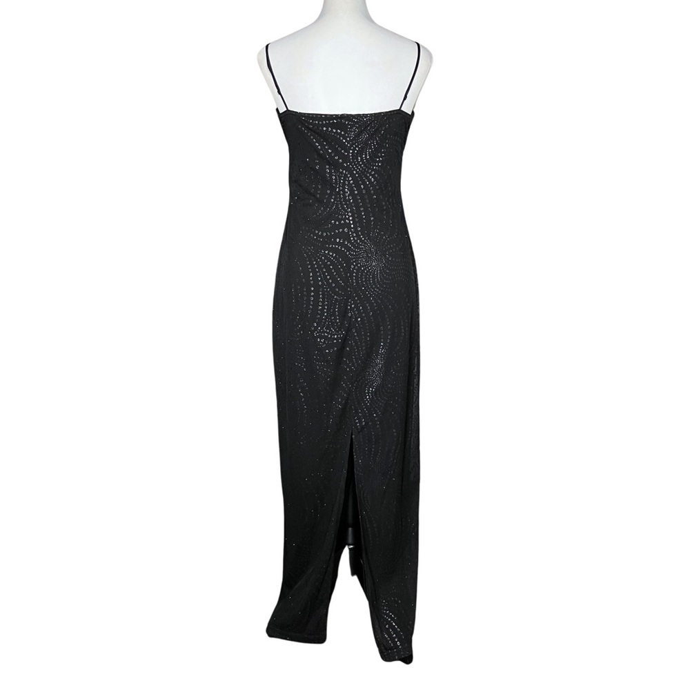 90s Vintage Black Whimsigoth Prom Dress. Medium. Empire Waist Polka Dot Glitter - Picture 5 of 12